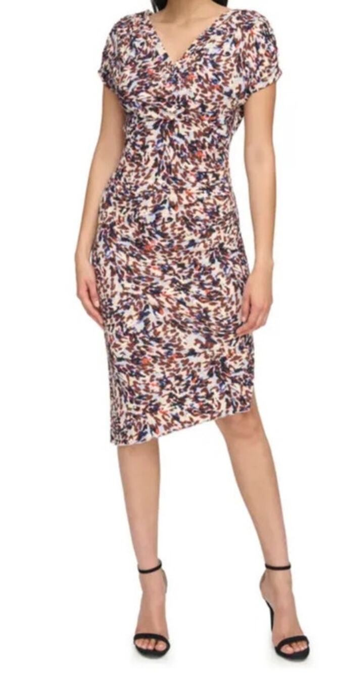 Vince Camuto dress cap sleeve asymmetric hem bodycon printed size 2
